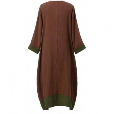 Thermal Underwear Women Boho Irregular Maxi Kaftan Dress Layer Vintage Loose Linen Dress with Pockets - B-brown - CF18ALIN07G