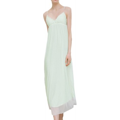 Nightgowns & Sleepshirts Women's Lace Chemise Nightgown Full Slip Lounge Dress with Support Bra - Light Green - C718DHIGTX2