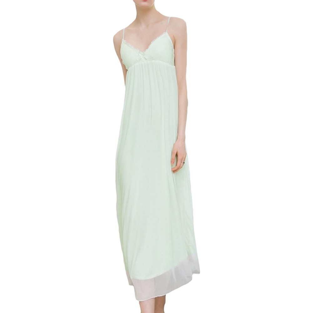 Nightgowns & Sleepshirts Women's Lace Chemise Nightgown Full Slip Lounge Dress with Support Bra - Light Green - C718DHIGTX2