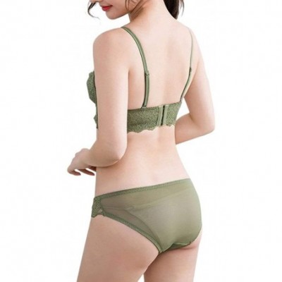 Bras Women's Embroidery Wirefree Half Cup Bra Set Push Up Balconette Bra and Panty Set - Green - CJ18LYR543Z