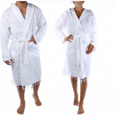 Robes Hooded Bathrobe Pestemal Fabric 100% Turkish Cotton Kimono Unisex White - BOR-CEP-WHITE-L - White - CW11HLJA42D