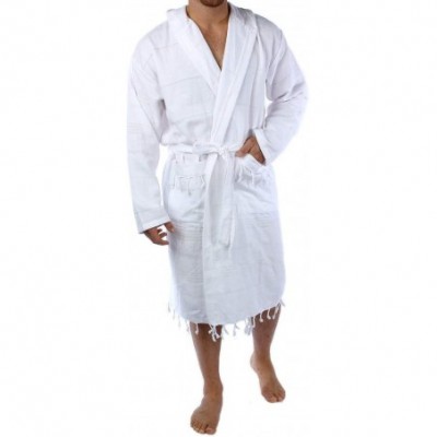 Robes Hooded Bathrobe Pestemal Fabric 100% Turkish Cotton Kimono Unisex White - BOR-CEP-WHITE-L - White - CW11HLJA42D