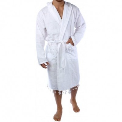 Robes Hooded Bathrobe Pestemal Fabric 100% Turkish Cotton Kimono Unisex White - BOR-CEP-WHITE-L - White - CW11HLJA42D