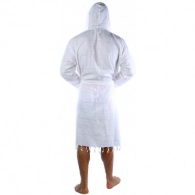 Robes Hooded Bathrobe Pestemal Fabric 100% Turkish Cotton Kimono Unisex White - BOR-CEP-WHITE-L - White - CW11HLJA42D