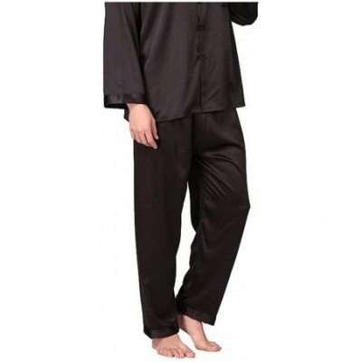 Sleep Sets Mens Silky Pyjamas Set Spring Autumn 2Pc Sets Men Sleepwear Pant&Shirt Set Thin Soft - Black - C118AQ6MEDM