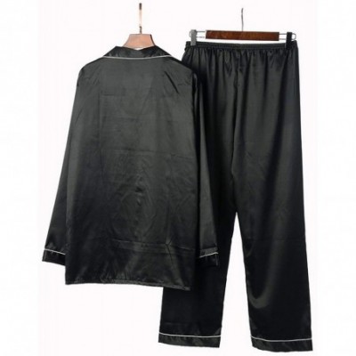 Sleep Sets Mens Silky Pyjamas Set Spring Autumn 2Pc Sets Men Sleepwear Pant&Shirt Set Thin Soft - Black - C118AQ6MEDM