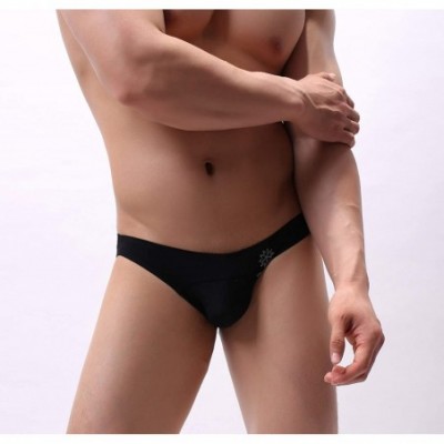 Bikinis Men's Low Waist Briefs Sexy Bikini Underwear - 3 Pieces Black - C118U2T2X0H