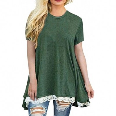 Shapewear Women's Casual Lace Short-Sleeved Shirt Pullover Round Neck Loose Ladies T-Shirt Top - Armygreen - CY18S8RW65N