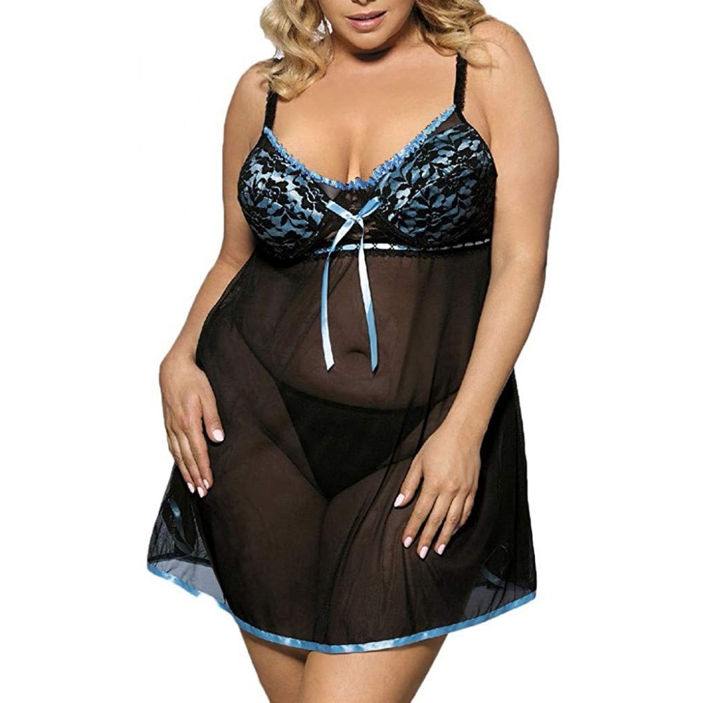 Baby Dolls & Chemises Sexy Sleepwear for Womens Lace Bow Lingerie Nightwear Underwear Plus Size Temptation Perspective Nightd...