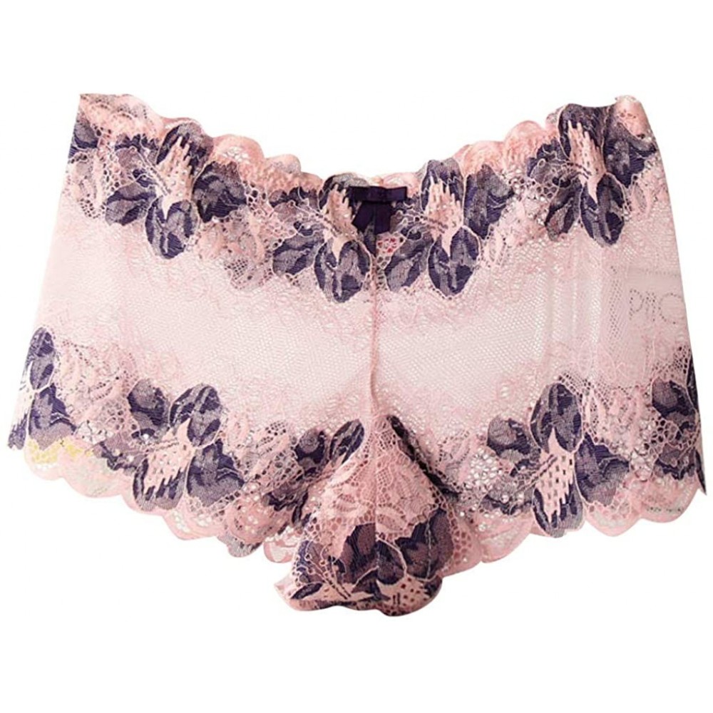 Bustiers & Corsets Women's Lace Underwear Plus Size Boyshort Panties Sexy Sheer Hipster Panty for Ladies M-4XL - Pink - CC196...