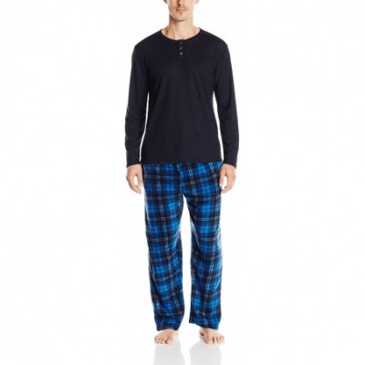 Sleep Sets Men's Long-Sleeve Top and Fleece Bottom Pajama Set - Navy/Black - CI121TQZGB3