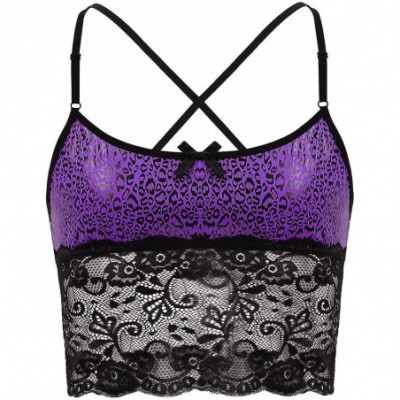 Undershirts Men's Sissy Lace Crossdress Lingerie Cross Back Sport Muscle Crop Top Tank Vest Nightwear - Purple - C619CK77QHM