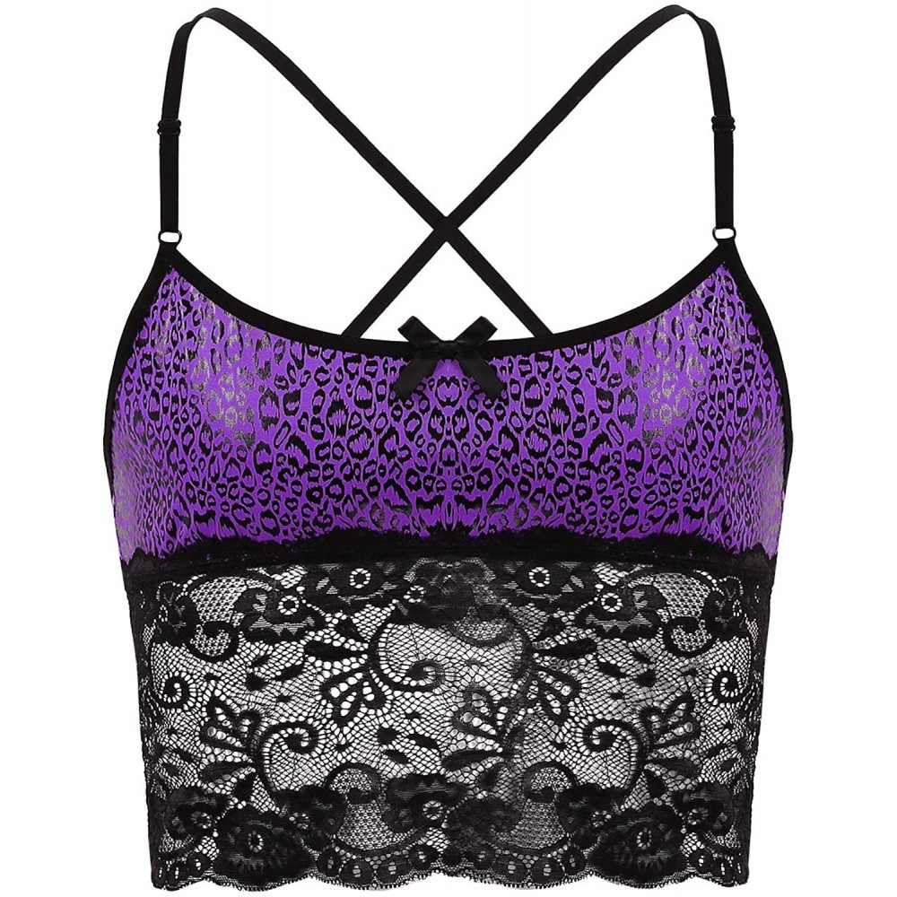 Undershirts Men's Sissy Lace Crossdress Lingerie Cross Back Sport Muscle Crop Top Tank Vest Nightwear - Purple - C619CK77QHM