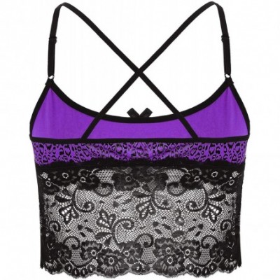 Undershirts Men's Sissy Lace Crossdress Lingerie Cross Back Sport Muscle Crop Top Tank Vest Nightwear - Purple - C619CK77QHM