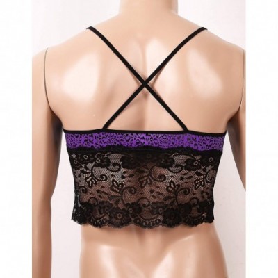 Undershirts Men's Sissy Lace Crossdress Lingerie Cross Back Sport Muscle Crop Top Tank Vest Nightwear - Purple - C619CK77QHM