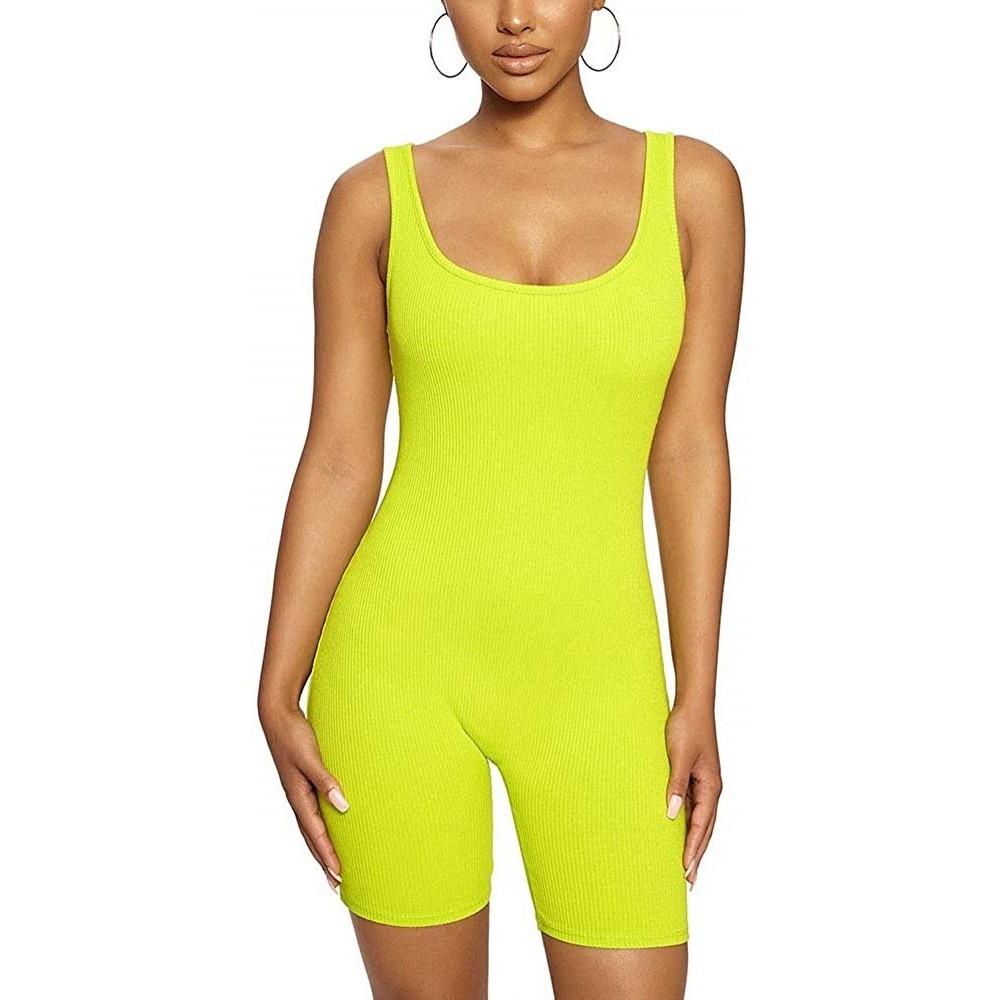 Shapewear One Piece Outfits for Women - Cute Solid Ribbed Tank Tops Bodysuit Catsuits - Fluorescent Green - CK190TLXMRN