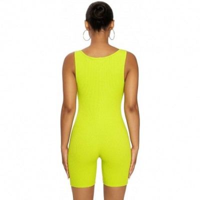 Shapewear One Piece Outfits for Women - Cute Solid Ribbed Tank Tops Bodysuit Catsuits - Fluorescent Green - CK190TLXMRN