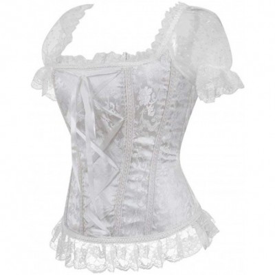 Bustiers & Corsets Gothic Tapestry Lace up Boned Corset Overbust Bustier with Lace Sleeves - White - CU12I7N5TX1