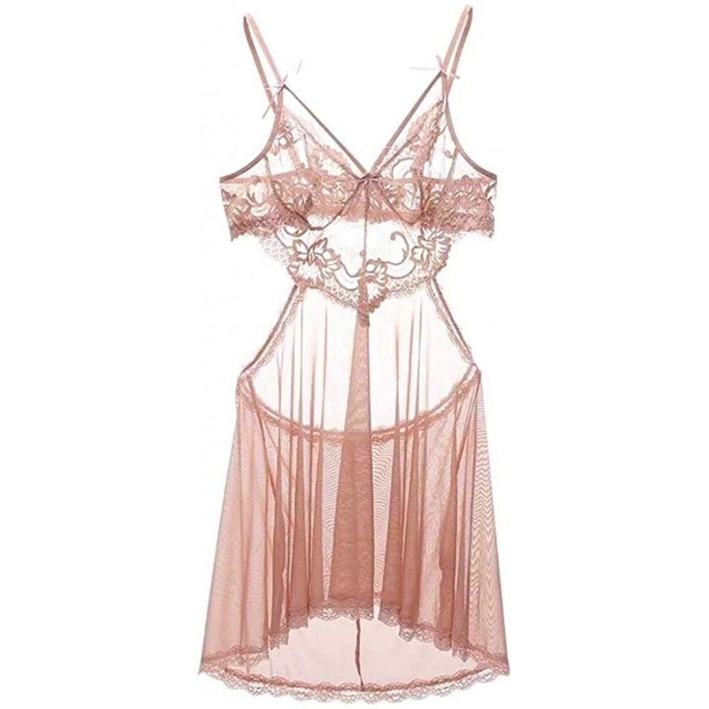 Baby Dolls & Chemises Lingerie Dress for Women Sexy Babydoll Nightwear Adjustable Straps Backless Lace Chemise with Thong - S...