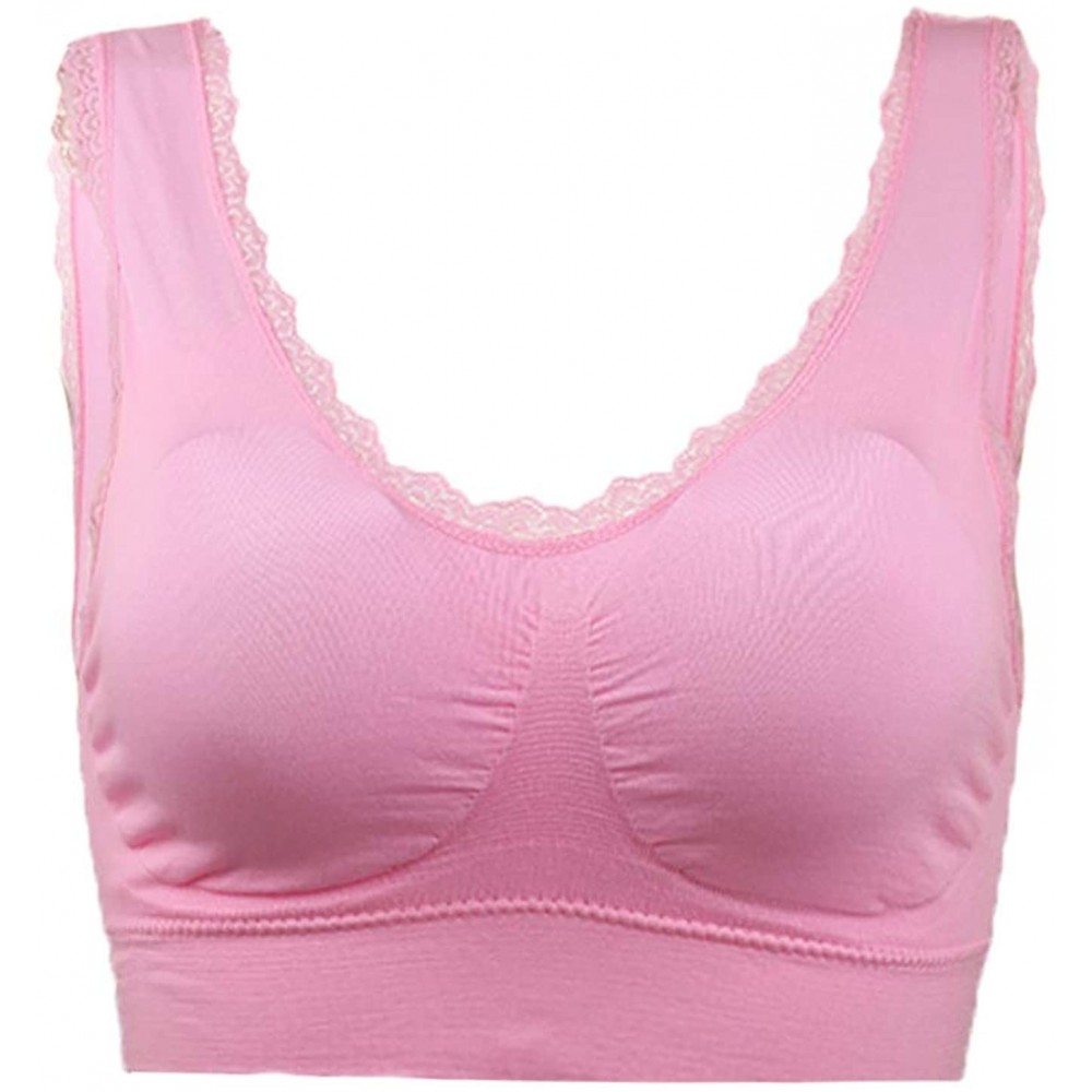 Bras Women Removeable Pads Wirefree Sleep Vest Tops Bra - Pink-lace - CG17YLGICXL