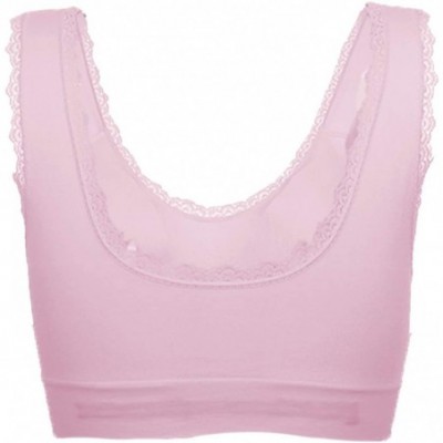 Bras Women Removeable Pads Wirefree Sleep Vest Tops Bra - Pink-lace - CG17YLGICXL