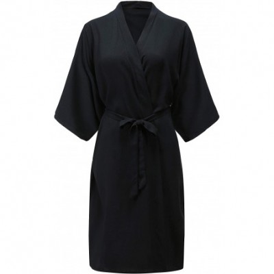 Robes Women Cotton Robes for Bride Bridesmaid Wedding Bridal Party Pure Color Short Sleepwear Bathrobe - Black - CH192W4EZAO