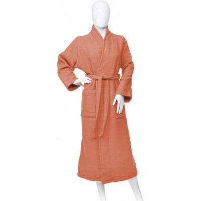 Robes Long-Staple Cotton Unisex Waffle Weave Bath Robe- Small-Coral - CR12ENW3V21