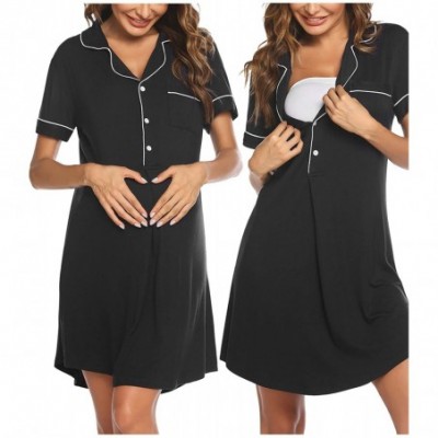 Nightgowns & Sleepshirts Nursing Nightgowns for Breastfeeding Cotton Button Labor and Delivery Gown Short Sleeve Maternity Go...