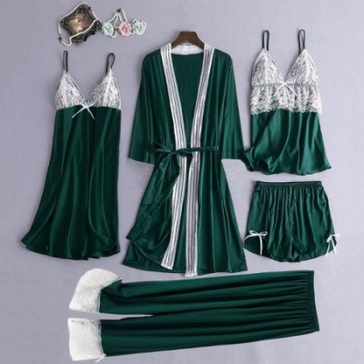 Robes 5Pcs Sexy Pajamas for Women Silky Sets Silk Satins Lace Sleepwear Black Strap Dress Robe Shorts & Pants Home Wear Green...