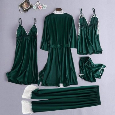 Robes 5Pcs Sexy Pajamas for Women Silky Sets Silk Satins Lace Sleepwear Black Strap Dress Robe Shorts & Pants Home Wear Green...