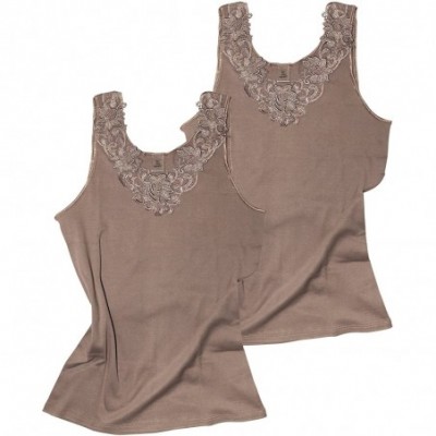 Camisoles & Tanks Women's Cotton Camisole Undershirt with Lace (Pack of 2) 100% Cotton Tank Top - Taupe - C218GT4RGX3