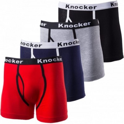 Boxer Briefs Mens Color Cotton & Spandex Stretch Boxer Briefs Underwear (4 Pack) - Red / Blue / Black / Grey a - CR12NGH54C6