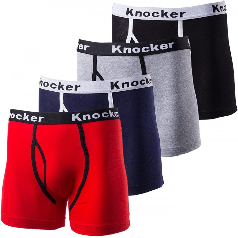 Boxer Briefs Mens Color Cotton & Spandex Stretch Boxer Briefs Underwear (4 Pack) - Red / Blue / Black / Grey a - CR12NGH54C6