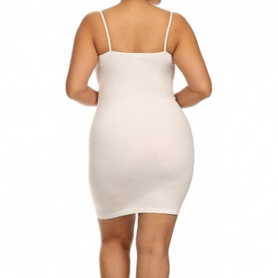 Shapewear Women's Nylon Seamless Long Cami Slip Dress- Plus Size and One Size - White - CH11XM7F7B7