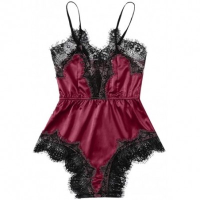 Shapewear Satin Lace Sexy Bra Underpant Siamese Sleepwear Bodysuit Babydoll Women's Lingerie S-XXXL - Win Red - CE194425D0O