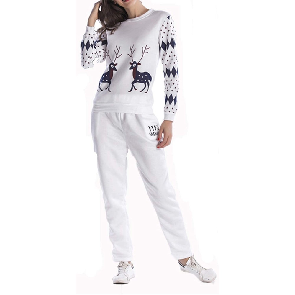 Thermal Underwear Women's 2pc Christmas Outfits Tracksuit Long Sleeve Pullover Print Sports Suit Sweatshirt +Pants Set - A-wh...