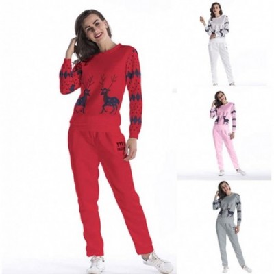 Thermal Underwear Women's 2pc Christmas Outfits Tracksuit Long Sleeve Pullover Print Sports Suit Sweatshirt +Pants Set - A-wh...