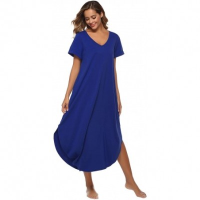 Nightgowns & Sleepshirts Womens Casual Night Dress V Neck Long Night Shirt Short Sleeve Nightgown Cotton Sleep Shirt Sleepwea...