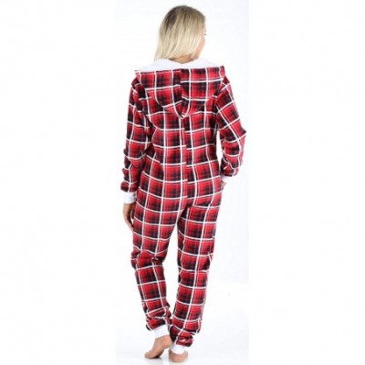 Sets Women's Fleece Non-Footed Onesie Loungewear Pajamas - Red Plaid - CH18QZE8RA6