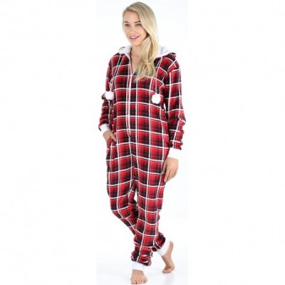 Sets Women's Fleece Non-Footed Onesie Loungewear Pajamas - Red Plaid - CH18QZE8RA6