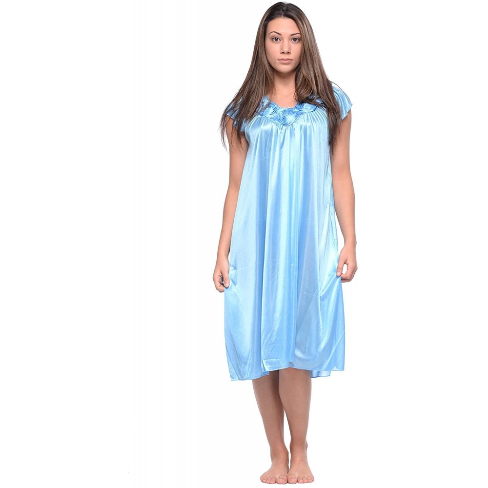 Nightgowns & Sleepshirts Women's Cap Sleeve Rose Satin Nightgown - Blue - CN12CF6XB7R