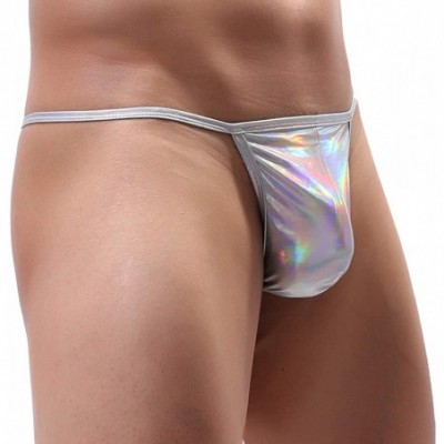 G-Strings & Thongs Mens Shiny Metallic Low Rise Bulge Pouch T-Back Micro Panties G-String Thongs Bikini Briefs Underwear - Si...