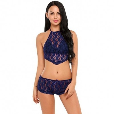 Bras Sexy Underwear Women Lace Bralette Bra Brief Set Lingerie with Thong - Blue - CJ18ZNRA4NW