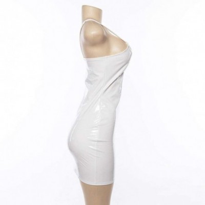 Bottoms Women Sexy Skirt Solid Leather Wetlook Night Club Bodycon Party Short Mini Dress - White - CN18QLGOAYH