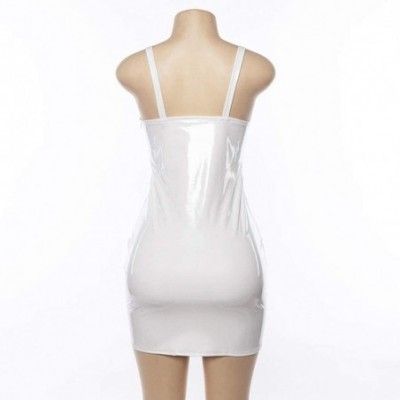 Bottoms Women Sexy Skirt Solid Leather Wetlook Night Club Bodycon Party Short Mini Dress - White - CN18QLGOAYH