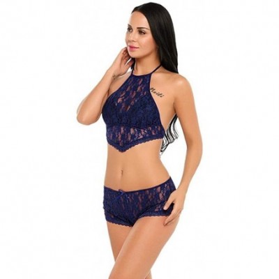 Bras Sexy Underwear Women Lace Bralette Bra Brief Set Lingerie with Thong - Blue - CJ18ZNRA4NW