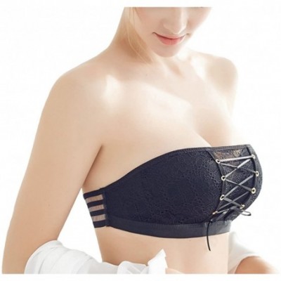 Bras Sexy Drawstring Push-up Wireless Strapless Lace Invisible Bra - Black - CW18COURZUO