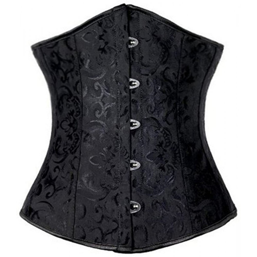 Bustiers & Corsets Women's Underbust Waist Training Boned Corset Bustier with G-String - Floral Black - CS11M35ZNPT