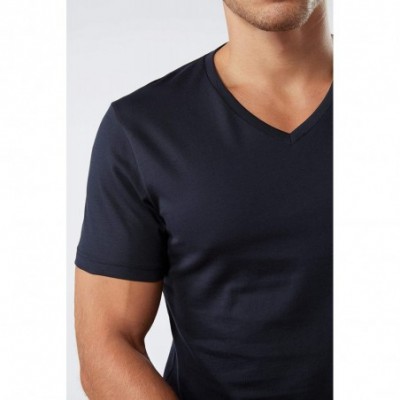 Sleep Tops Mens Short Sleeve V-Neck T Shirt in Supima Cotton - Blue - 800 - Midnight Blue - C317Y042YU5