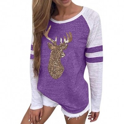 Shapewear Festival Christmas Womens Reindeer Blouses T-Shirt Xmas Long Sleeve Tops - Purple - CJ18L3TX59Q